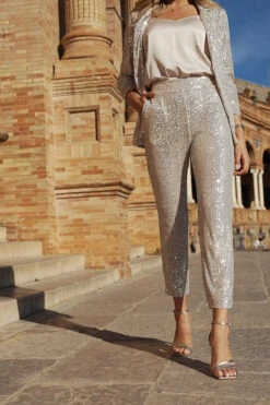 Champagne Gold Sequin Tapered Trousers -Opal & Oak Store f69be307e2d28037ec91791f2ede48e86403ff20
