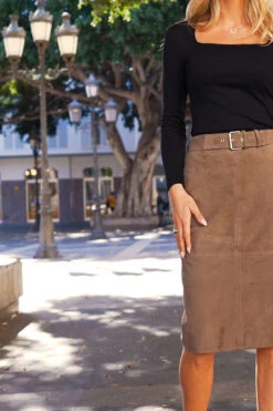 Taupe Suede Buckle Detail Pencil Skirt 9 Taupe Suede Buckle Detail Pencil Skirt -Opal & Oak Store f78b5c8aabbe09490ed626e6265e6105aaff94b3