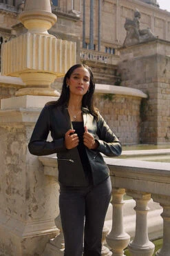 Black Notch Neck Leather Blazer -Opal & Oak Store fa21a72b80cc0cb7e99cc282be814fc32241f59c