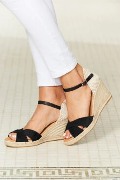 Piper Black Suede Ankle Strap Mid Wedge Espadrille