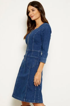 Indigo Zip Front Denim Shift Dress 7 Indigo Zip Front Denim Shift Dress -Opal & Oak Store indigo side