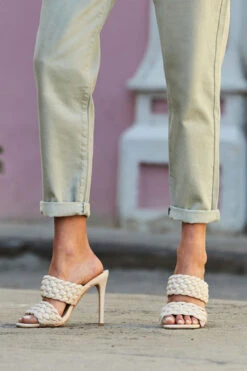 Valentina Ecru Leather Woven Double Strap Square Toe Mule -Opal & Oak Store mule 3