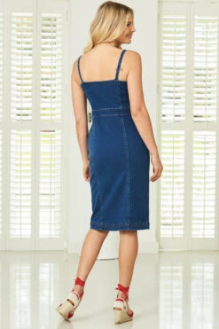 Mid Blue Button Front Denim Dress -Opal & Oak Store s100 ss19ds52be 037