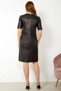 Black Leather Zip Detail Shift Dress -Opal & Oak Store s20dl010bk001 13 1 1