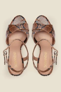 Nevada Tan Snake Leather Cross Strap Heel Sandal -Opal & Oak Store s20fe015seor01 c