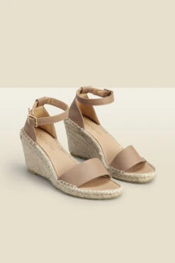 Poesy Taupe Leather Wedge Espadrille