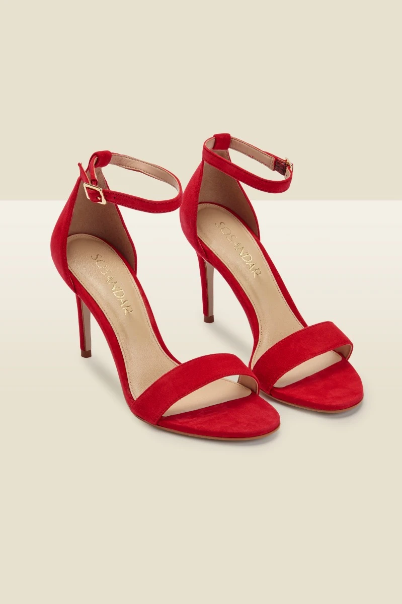 Nia Bright Red Suede Barely There High Heel Sandal 2 Nia Bright Red Suede Barely There High Heel Sandal - Image 2