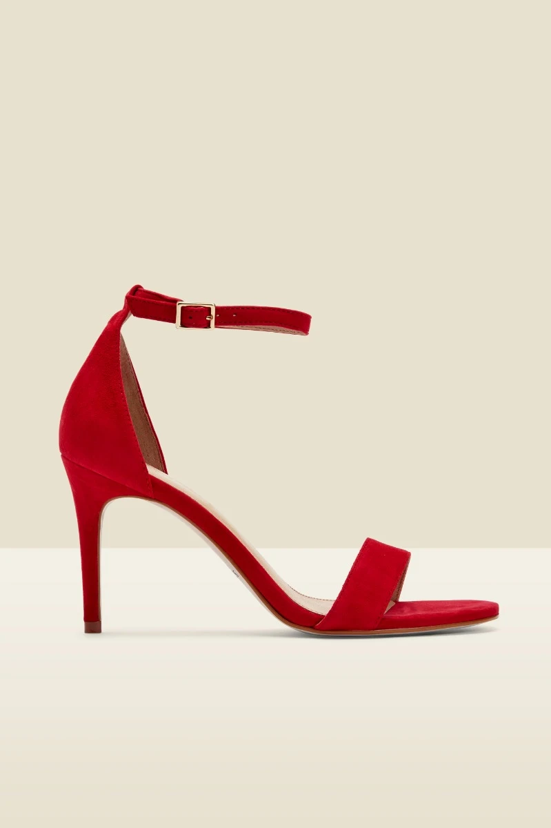 Nia Bright Red Suede Barely There High Heel Sandal 1 Nia Bright Red Suede Barely There High Heel Sandal