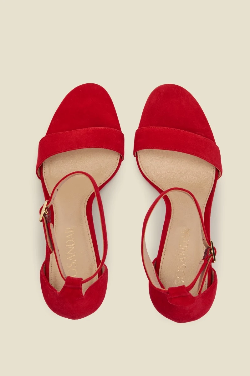 Nia Bright Red Suede Barely There High Heel Sandal 3 Nia Bright Red Suede Barely There High Heel Sandal - Image 3