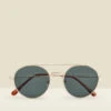 Gold Round Frame Bar Detail Sunglasses
