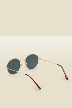 Gold Round Frame Bar Detail Sunglasses -Opal & Oak Store s23ac017mc c