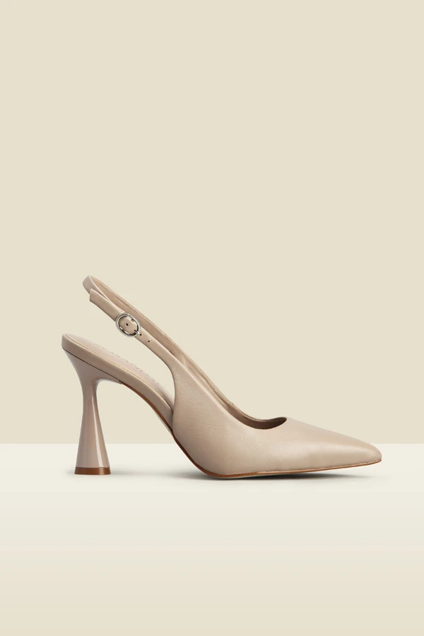 Rae Taupe Leather Flared Heel Slingback Court Shoe 1 Rae Taupe Leather Flared Heel Slingback Court Shoe
