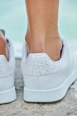 Victoria Cava White Glitter Back White Leather Trainers -Opal & Oak Store s44 s20dj086gran s21fw051 0126