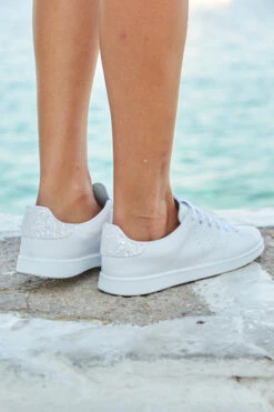 Victoria Cava White Glitter Back White Leather Trainers -Opal & Oak Store s44 s20dj086gran s21fw051 0132