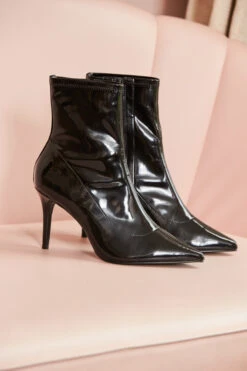 Ava Black Patent Sock Boot