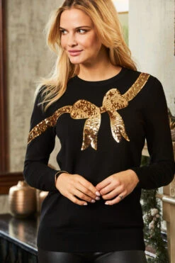 Black Gold Sequin Bow Knit Jumper 9 Black Gold Sequin Bow Knit Jumper -Opal & Oak Store shot 19 sa17kr25bk0001 100
