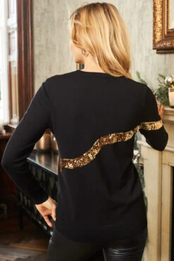 Black Gold Sequin Bow Knit Jumper 11 Black Gold Sequin Bow Knit Jumper -Opal & Oak Store shot 19 sa17kr25bk0001 250