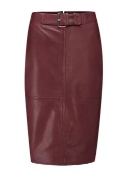 Burgundy Leather Buckle Detail Pencil Skirt -Opal & Oak Store small web sa17st05 leather buckle detail pancil skirt burgundy