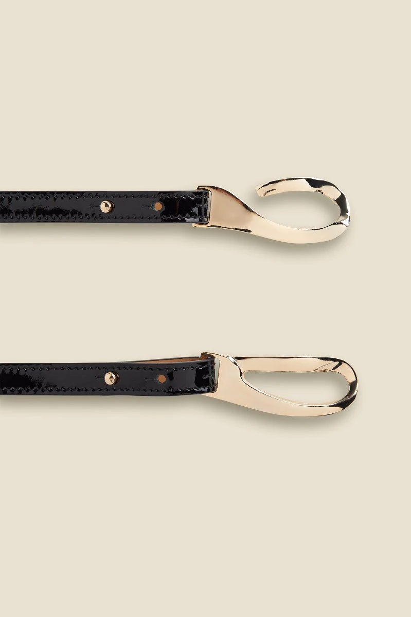 Black Patent Leather Slim Waist Belt With Gold Clasp 4 Black Patent Leather Slim Waist Belt With Gold Clasp - Image 4