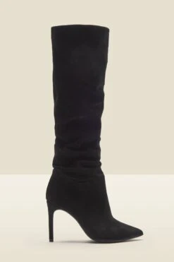Belle Black Suede Heeled Slouch High Leg Boot -Opal & Oak Store sosandar kneehighblack side