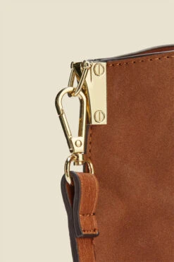 Tan Faux Suede & Leather Tote Bag With Shoulder Strap -Opal & Oak Store tan bag 3 1