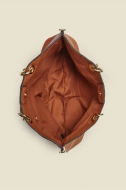 Tan Faux Suede & Leather Tote Bag With Shoulder Strap -Opal & Oak Store tan bag 4 1