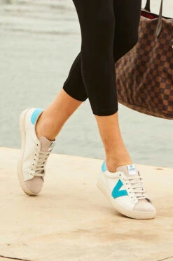 Victoria Turquoise V Detail Leather Trainers