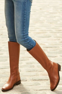 Luna Tan Leather Flat Knee High Boot