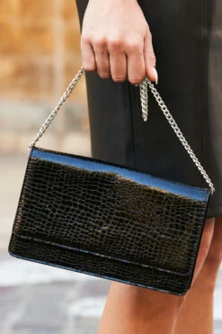 Black Snake Faux Leather Clutch Bag