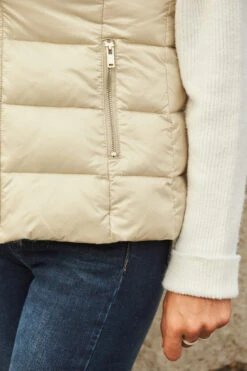 Stone Hooded Padded Gilet With Zip Pockets 12 Stone Hooded Padded Gilet With Zip Pockets -Opal & Oak Store web 101 a21tk502 a20ow005st 055