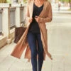 Camel Longline Belted Cardigan With Pockets