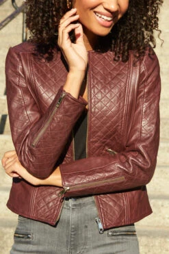 Burgundy Quilted Leather Collarless Jacket 12 Burgundy Quilted Leather Collarless Jacket -Opal & Oak Store web 13 a21ol005 a20bd002gy 131