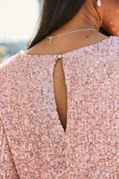 Rose Gold Sequin V Neck Blouson Sleeve Top -Opal & Oak Store web 16 s20tw100pk 136 2
