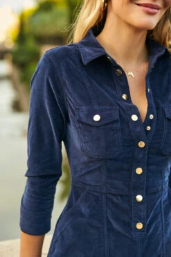 Navy Blue Luxe Velvet Popper Front Dress -Opal & Oak Store web 24 a21dd012 125