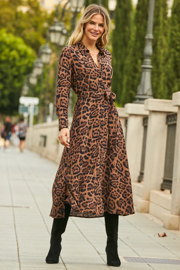 Leopard Print Midi Shirt Dress With Belt 2 Leopard Print Midi Shirt Dress With Belt - Image 2