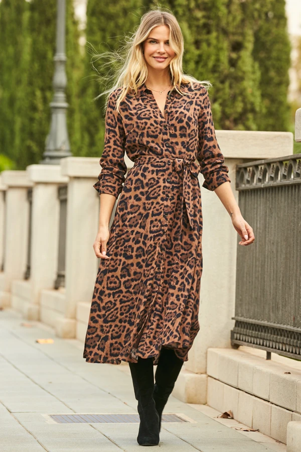 Leopard Print Midi Shirt Dress With Belt 3 Leopard Print Midi Shirt Dress With Belt - Image 3