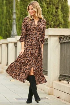 Leopard Print Midi Shirt Dress With Belt 11 Leopard Print Midi Shirt Dress With Belt -Opal & Oak Store web 28 a21dw038 000107 1