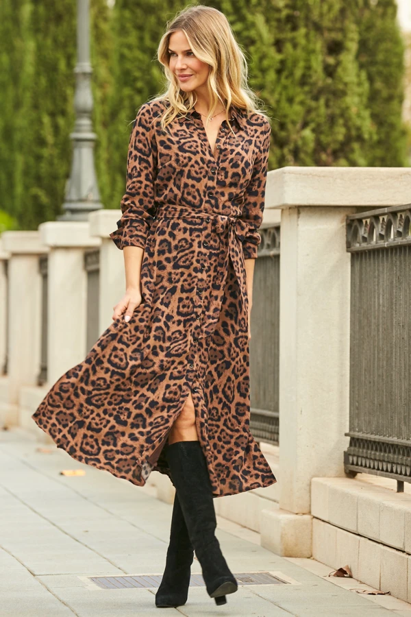 Leopard Print Midi Shirt Dress With Belt 5 Leopard Print Midi Shirt Dress With Belt - Image 5