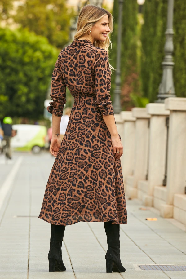 Leopard Print Midi Shirt Dress With Belt 4 Leopard Print Midi Shirt Dress With Belt - Image 4