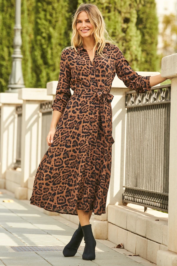 Leopard Print Midi Shirt Dress With Belt 6 Leopard Print Midi Shirt Dress With Belt - Image 6