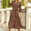 Leopard Print Midi Shirt Dress With Belt