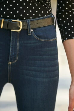 Black Croc Leather Waist Belt With Gold Trim -Opal & Oak Store web 2 s21tj043whsp a21bd700io 146