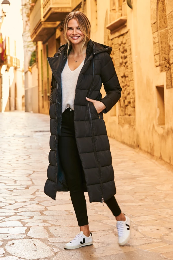 Black Longline Padded Coat With Removable Hood 2 Black Longline Padded Coat With Removable Hood - Image 2