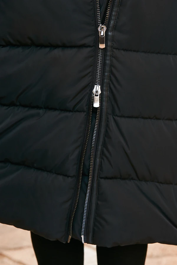 Black Longline Padded Coat With Removable Hood 5 Black Longline Padded Coat With Removable Hood - Image 5