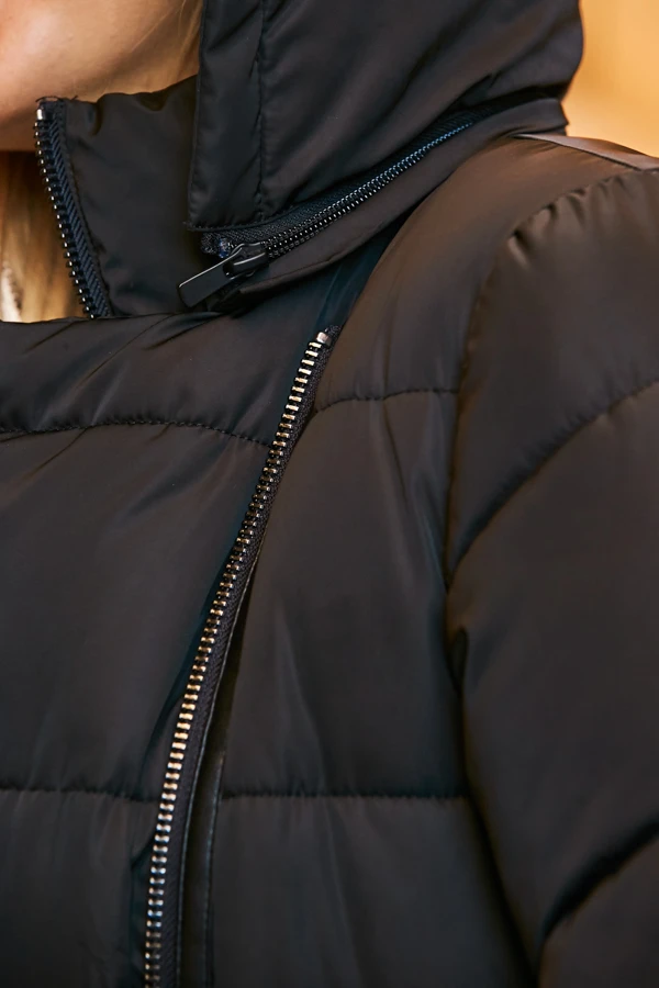 Black Longline Padded Coat With Removable Hood 6 Black Longline Padded Coat With Removable Hood - Image 6