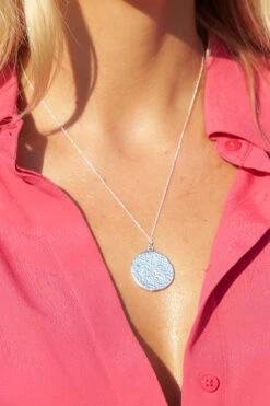 Silver Plated Hammered Pendant Necklace