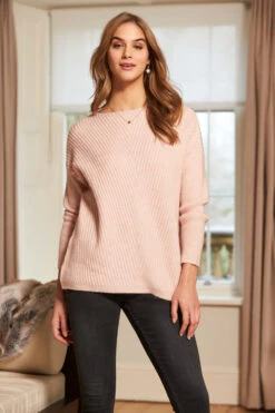 Blush Pink Super Soft Chevron Detail Jumper -Opal & Oak Store web s24 s21tk105pk 018