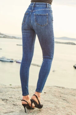 Indigo Blue Button Front Skinny Jeans -Opal & Oak Store web s41 a20ow025rd s21ol004bk 0380