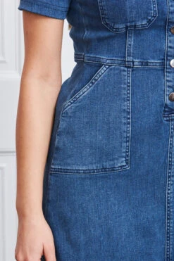 Indigo Blue Popper Front Short Sleeve Stretch Denim Dress 11 Indigo Blue Popper Front Short Sleeve Stretch Denim Dress -Opal & Oak Store web s8 s21dd406io001w s21fw022bn 071