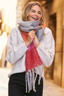 Grey, Pink & Red Ultra Soft Oversized Scarf -Opal & Oak Store web scarf 051